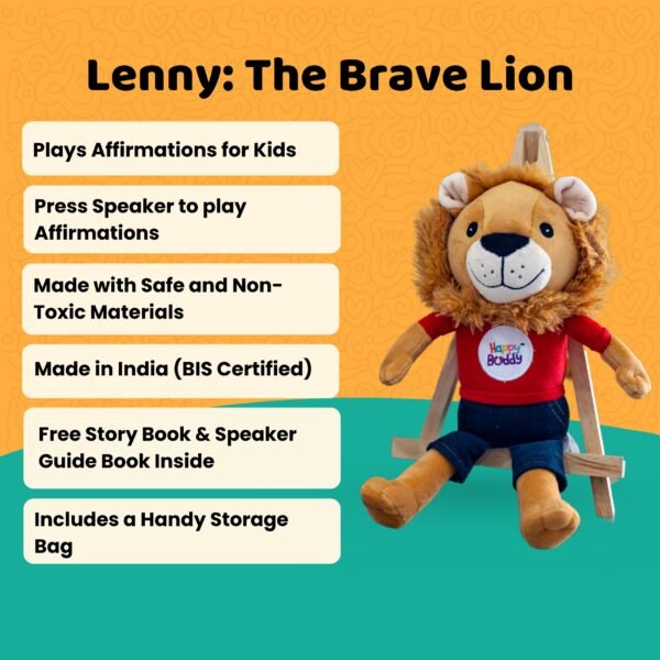 Lenny the Lion – Brave and Cuddly Affirmation Plush Toy with Storybook - Image 3